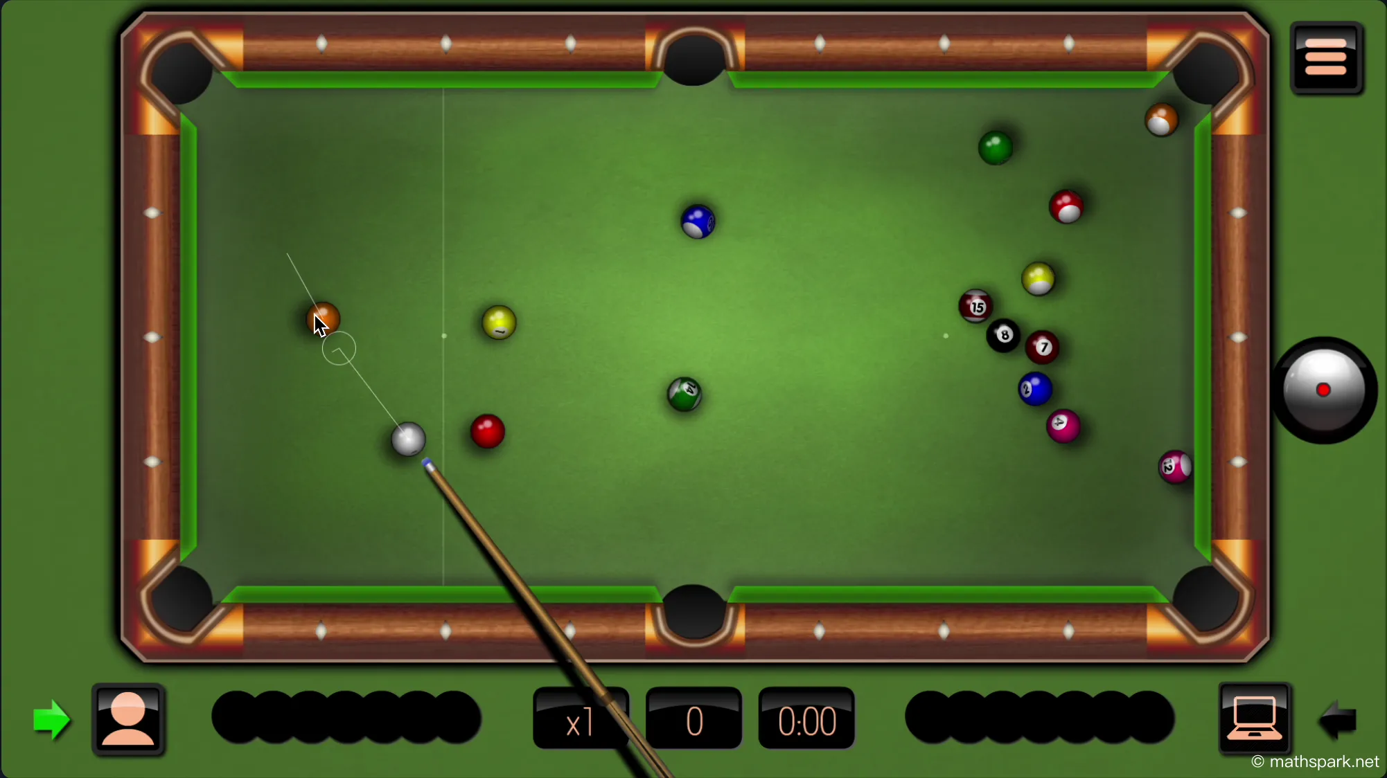 Core gameplay loop of aiming and potting a ball in 8 Ball Pool.