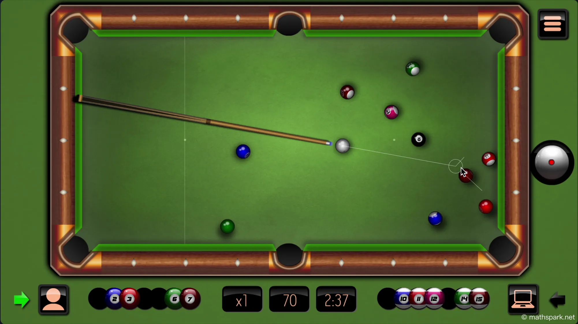 A highlight combo shot where one ball is used to pot another.