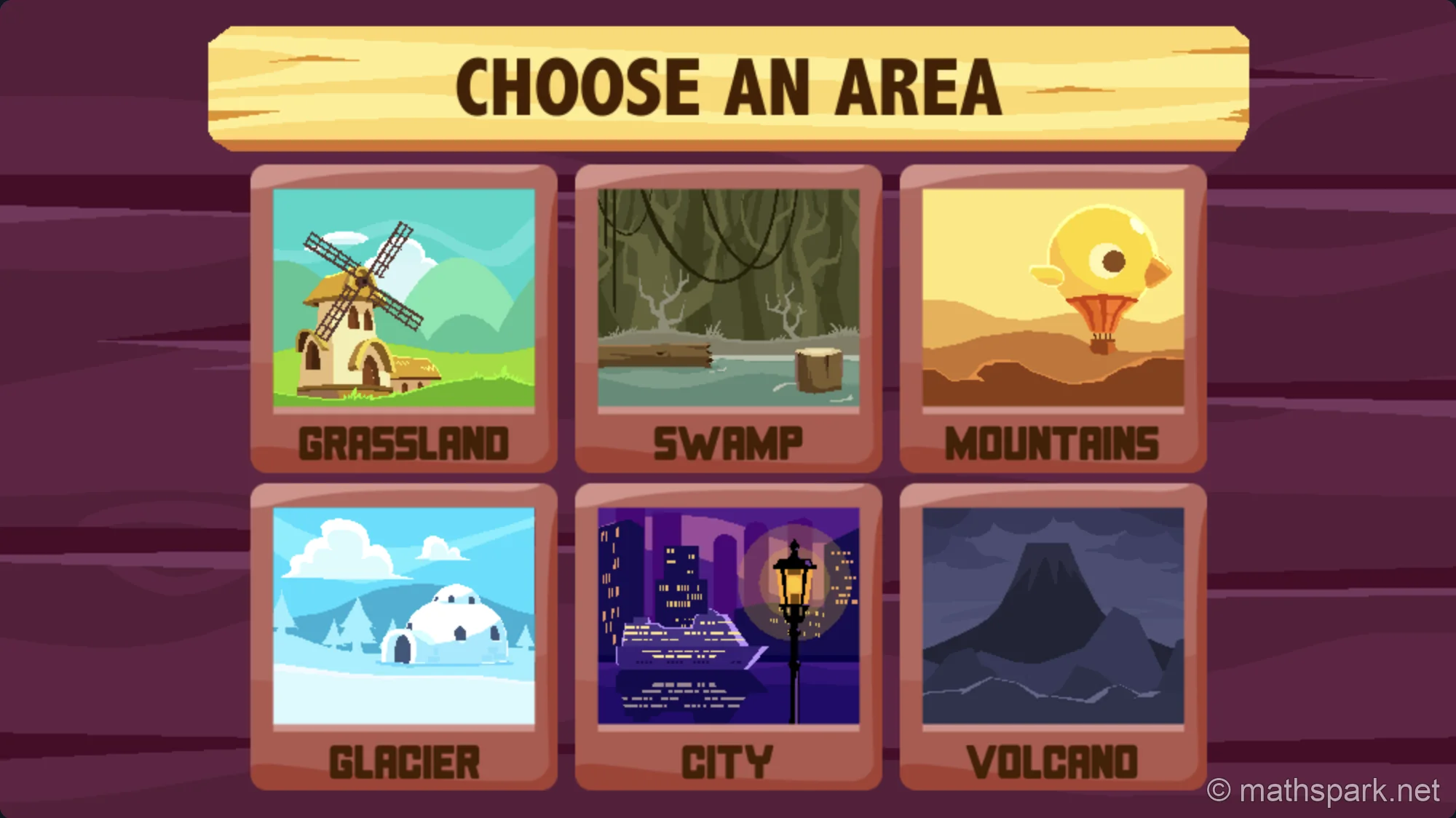 A screenshot of the Duck Life 4 world selection map, displaying six unique race locations including Grassland, Swamp, Glacier, and the final Volcano area.
