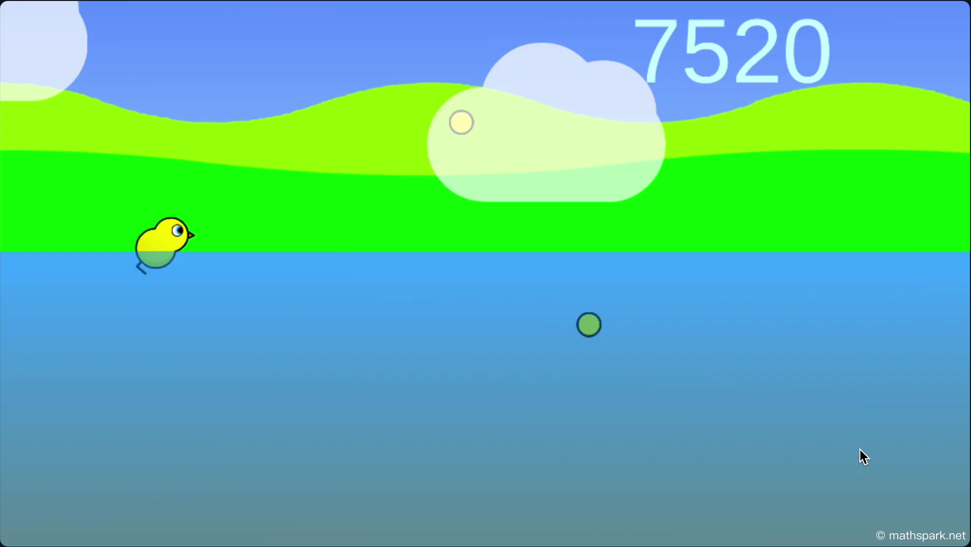 A duck diving and swimming through an underwater course in the Duck Life swimming mini-game.