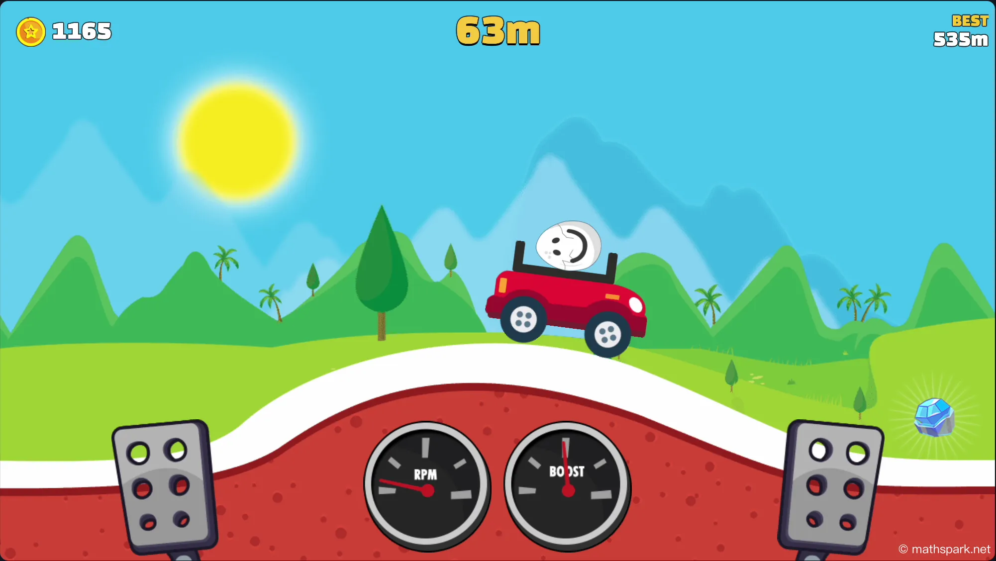 A GIF showing the Diamond power-up in Eggy Car, which freezes the egg in place, allowing the player to accelerate safely.