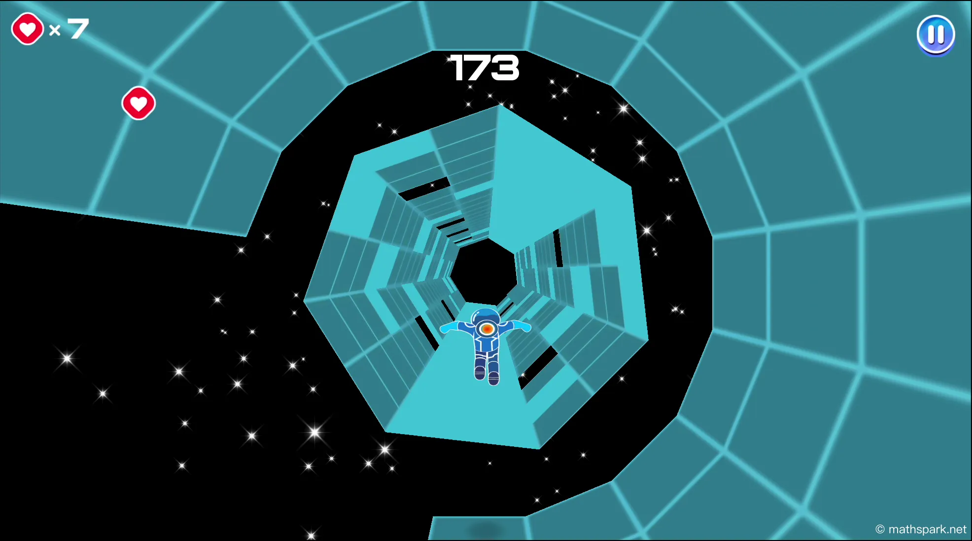 Demonstration of the collapsing platforms hazard in Electron Dash, where the player must quickly run across them before they break and fall.