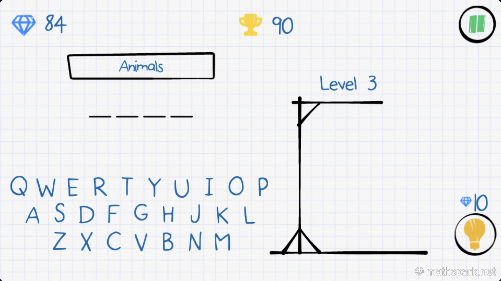 Clean and simple Hangman game interface showing the keyboard and empty gallows