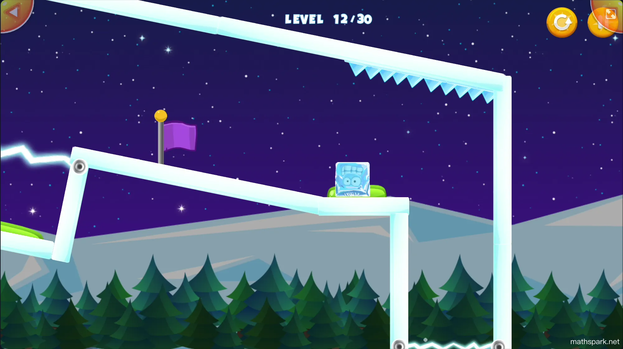 Thrilling moment in Icy Purple Head where the character gains speed to jump over deadly spikes and traps.