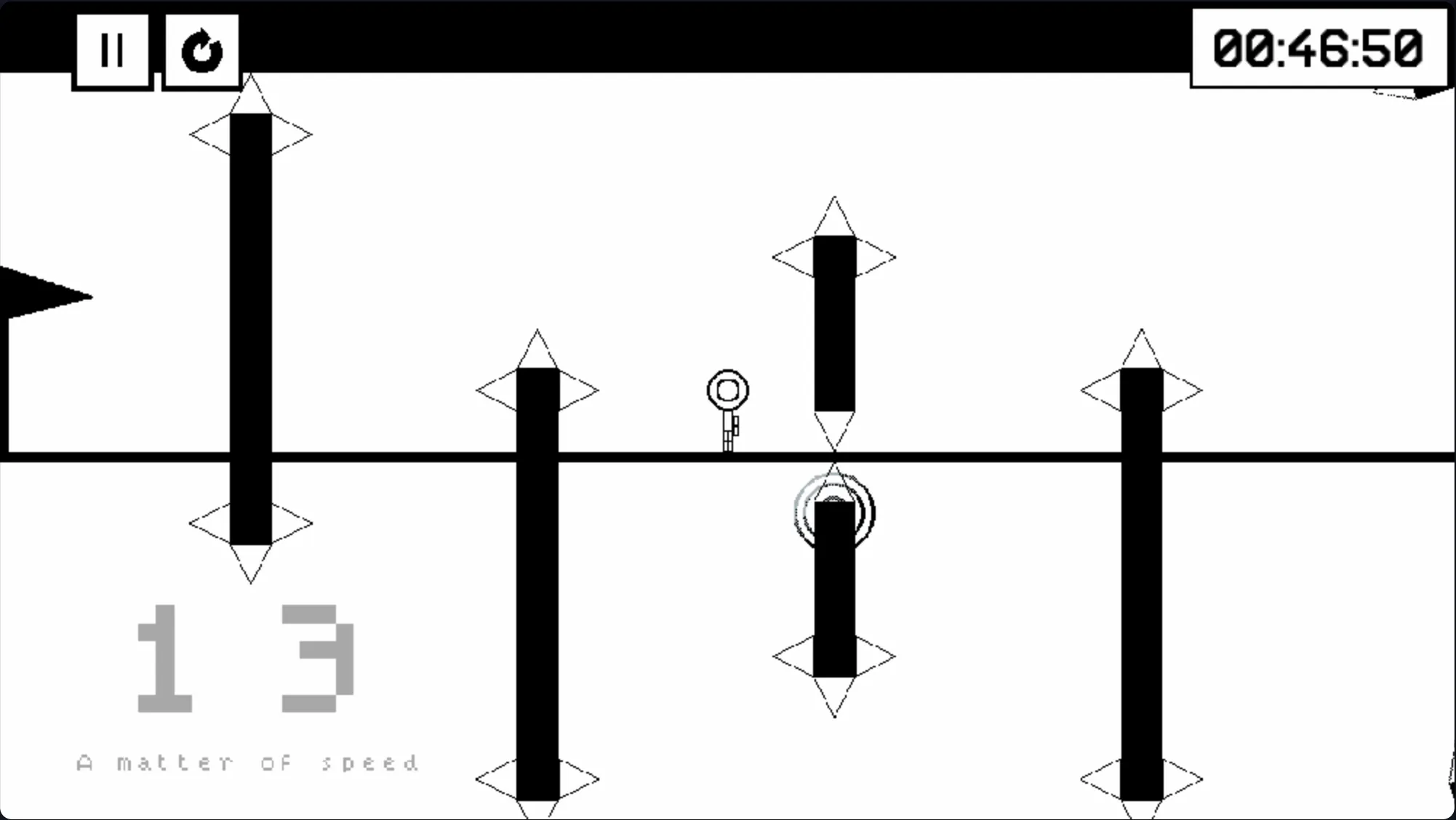 OvO's core gameplay loop of running, jumping, and reaching the flag.