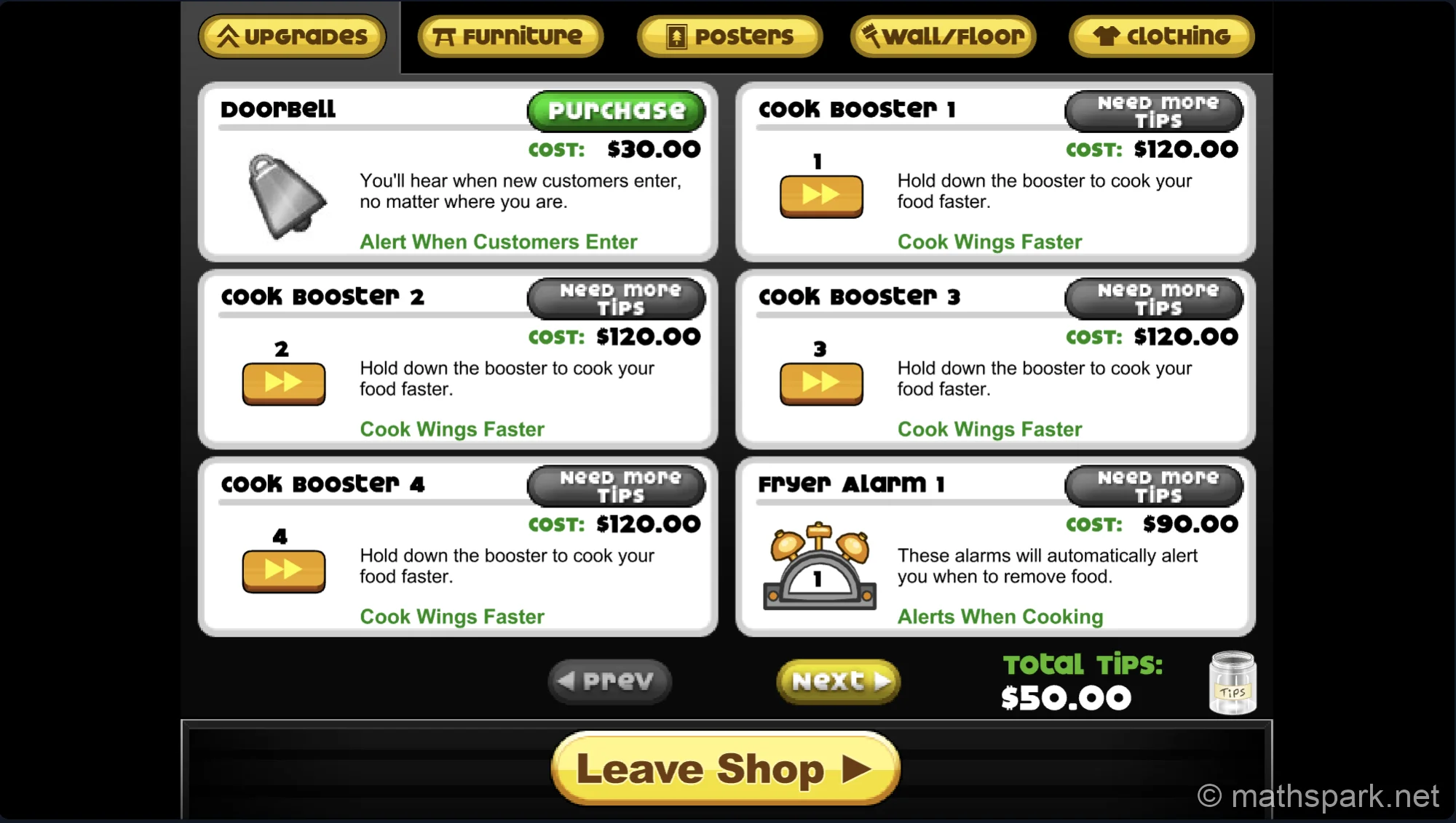 Shop Upgrades Interface
