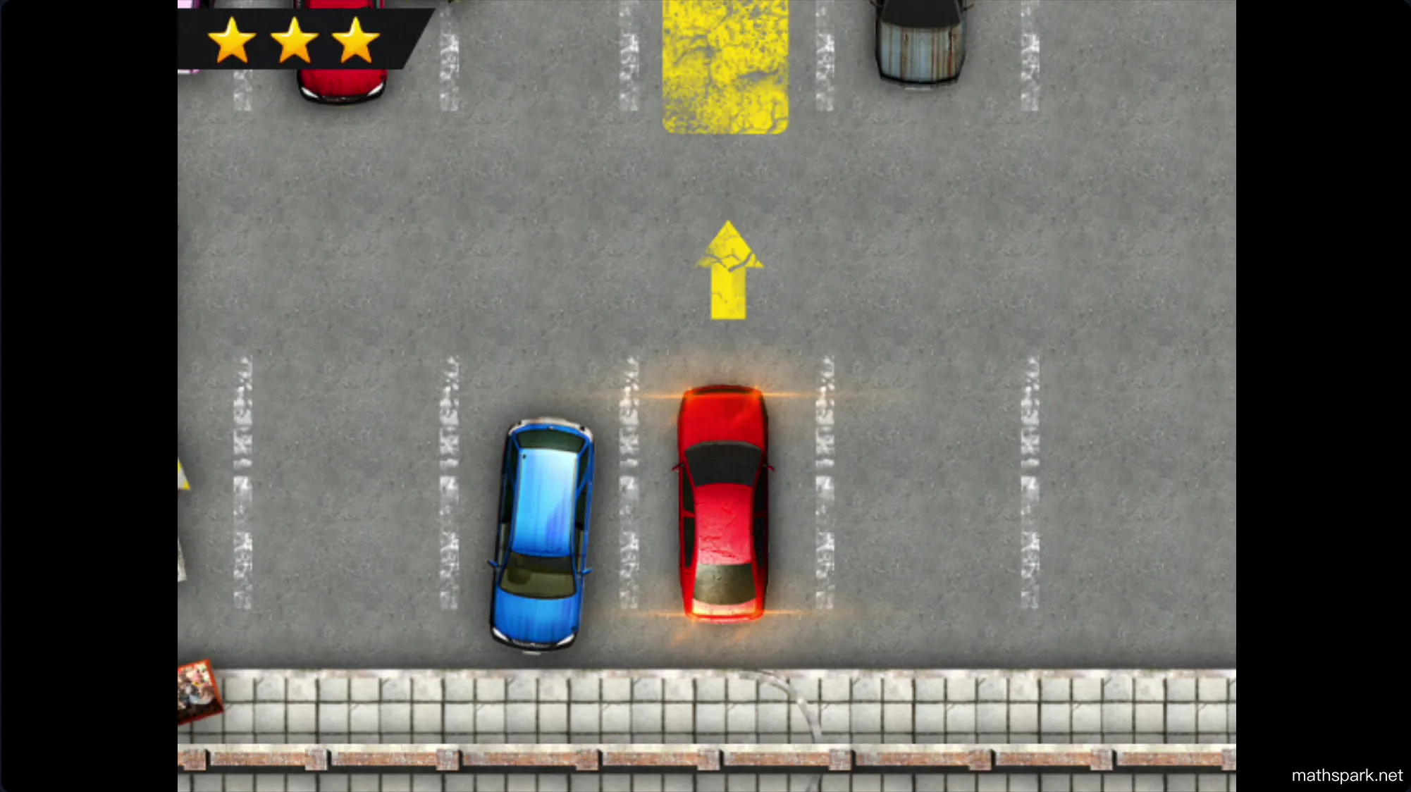 Parking Fury gameplay showing a car driving into a designated parking spot