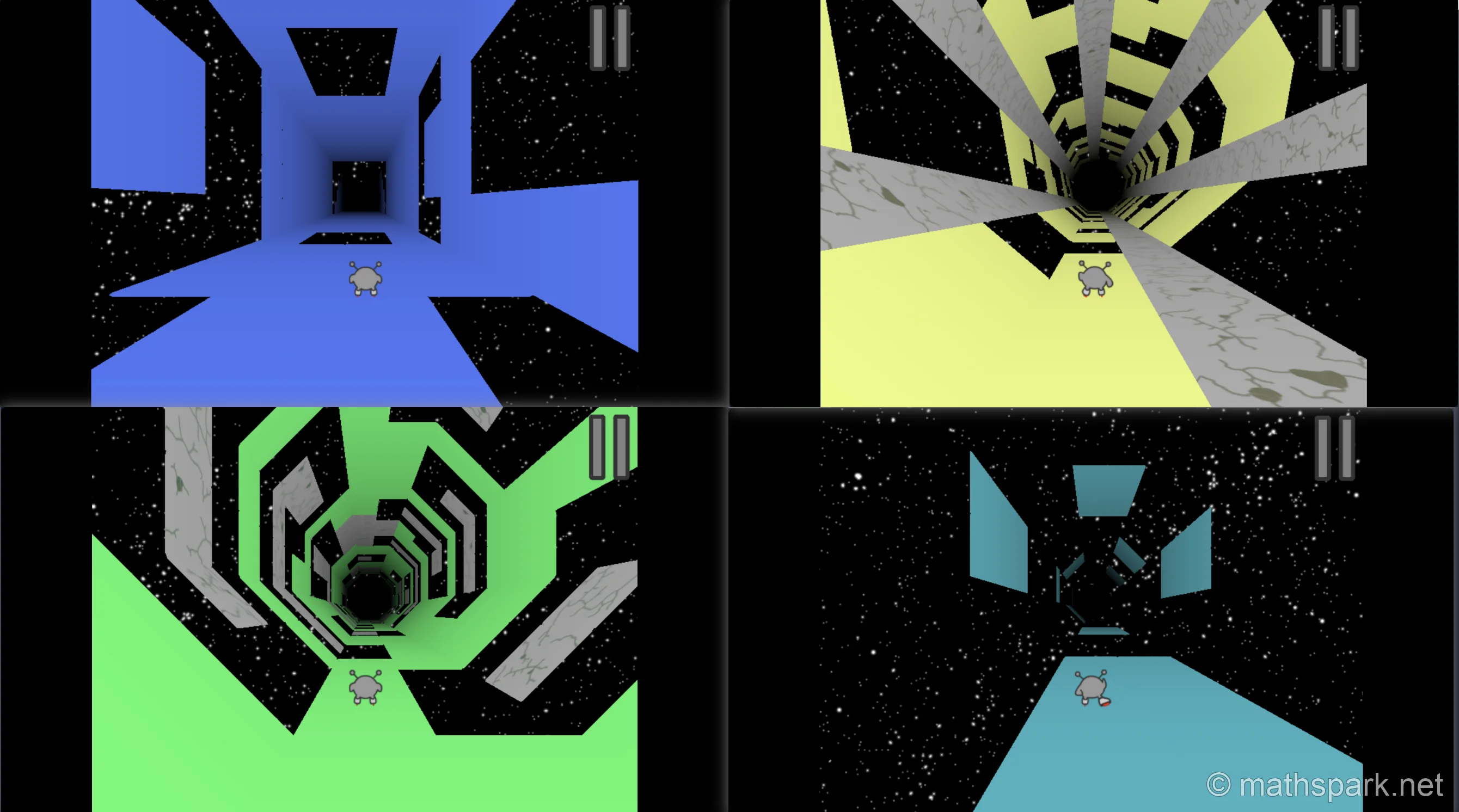 Screenshot showcasing a visually complex and colorful level from Run 3's Explore Mode, with intricate platforming challenges.