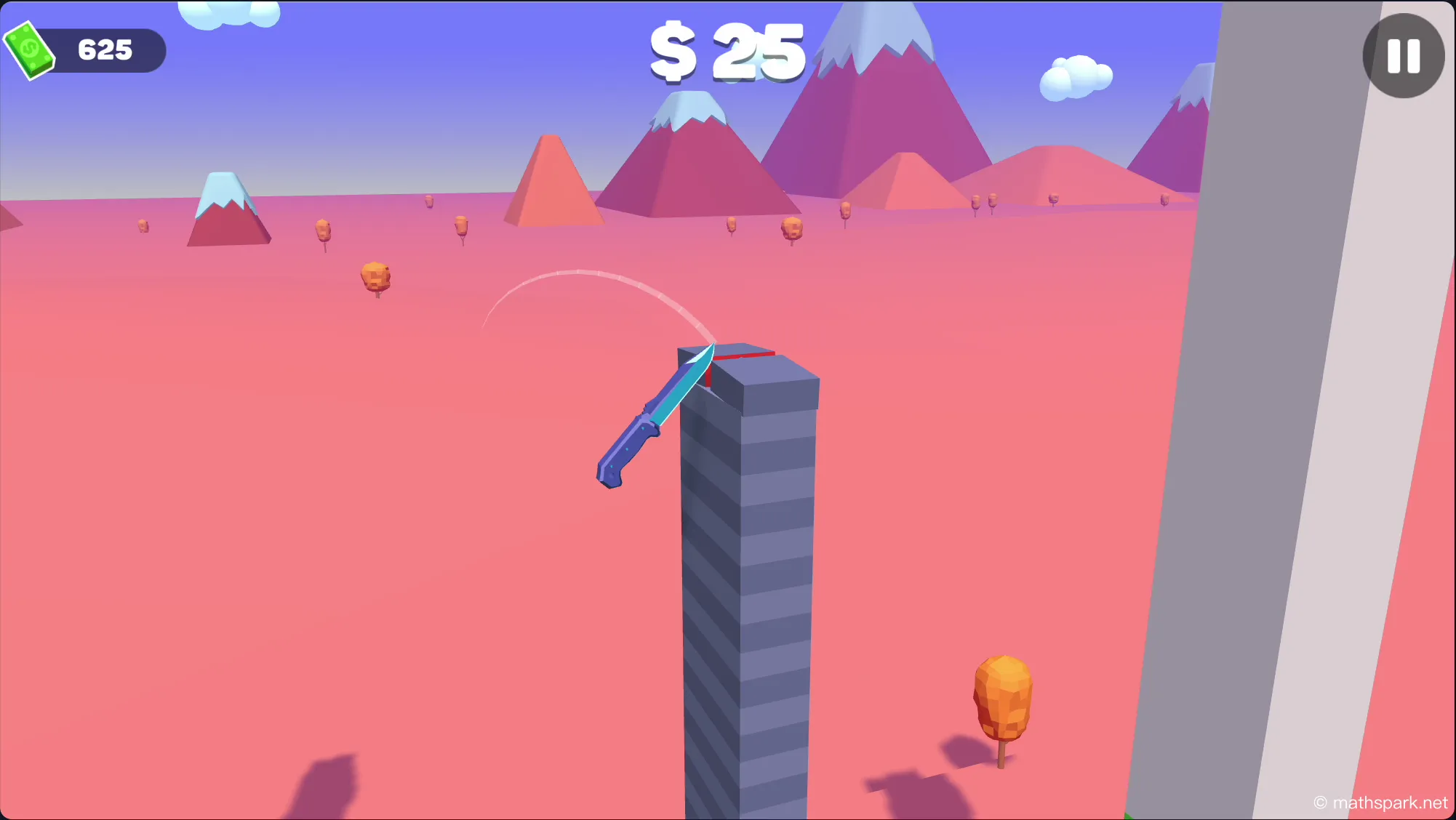 A perfect combo slice through a large structure in Slice Master, showcasing the game's satisfying physics.