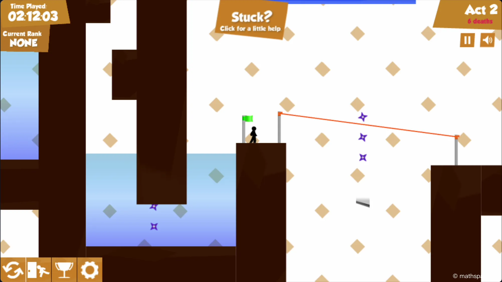 Stickman using a zipline and action blocks in Vex 3 gameplay