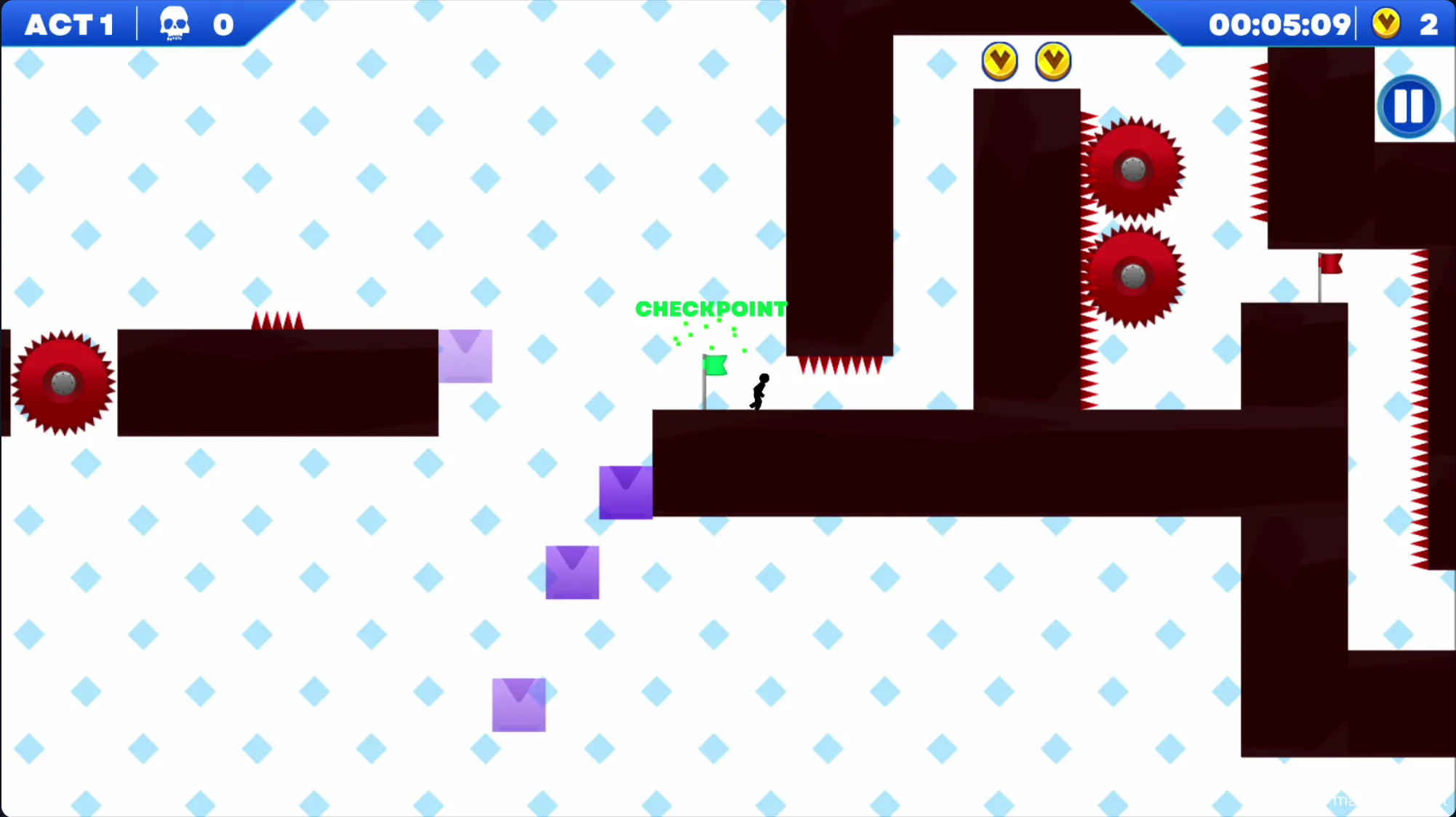 Vex 7 gameplay showing stickman parkour running and jumping over obstacles