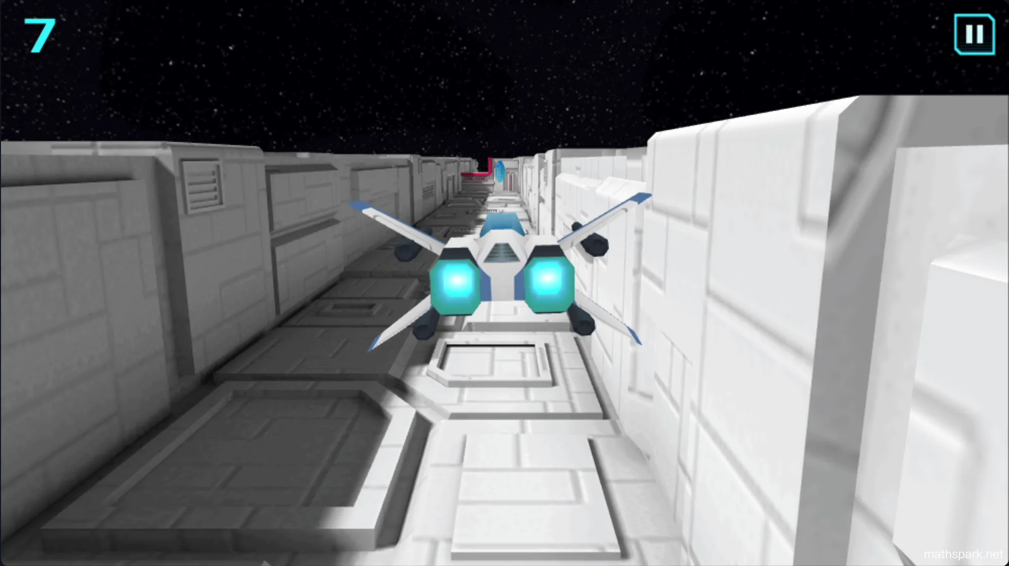 X Trench Run Wall Destroyer power-up enabling the spaceship to smash through obstacles without taking damage.